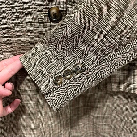 Talbots Petites Brown Houndstooth Linen/Rayon Blazer, Women's Size 10P, Neutral - Picture 5 of 11